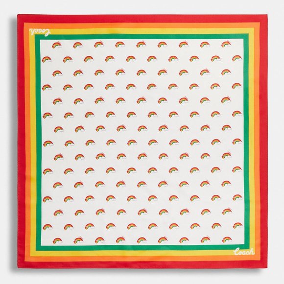 🌈 Coach Rainbow Print Silk Bandana - Picture 2 of 4
